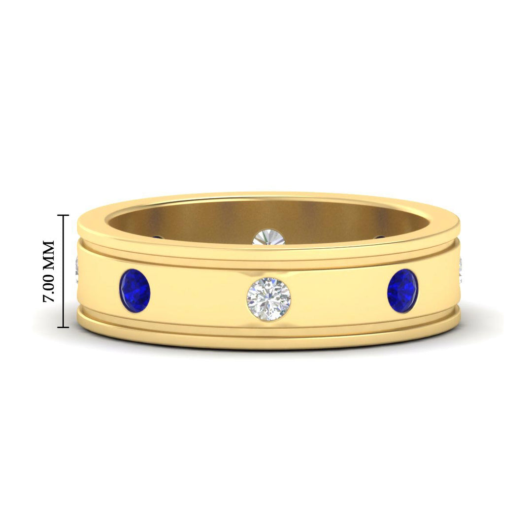 mens-bezel-set-diamond-eternity-engagement-ring-with-blue-sapphire-in-yellow-gold-fdm10342rogsabl-nl-yg-hw