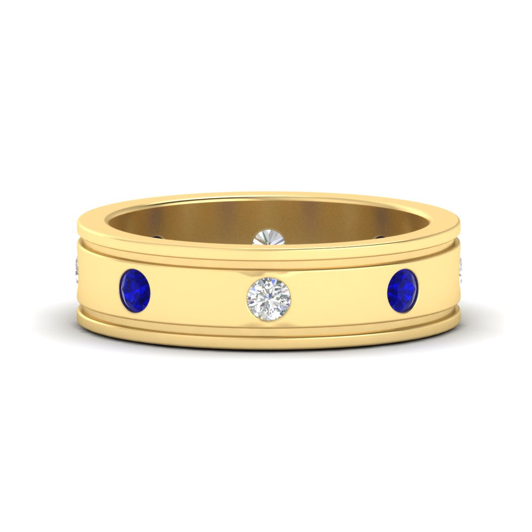 mens-bezel-set-diamond-eternity-engagement-ring-with-blue-sapphire-in-yellow-gold-fdm10342rogsabl-nl-yg