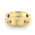 Load image into Gallery viewer, mens-bezel-set-diamond-eternity-engagement-ring-with-blue-sapphire-in-yellow-gold-fdm10342rogsablangle5-nl-yg