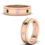 Load image into Gallery viewer, mens-bezel-set-diamond-eternity-engagement-ring-with-emerald-in-rose-gold-fdm10342rogemgrangle3-nl-rg