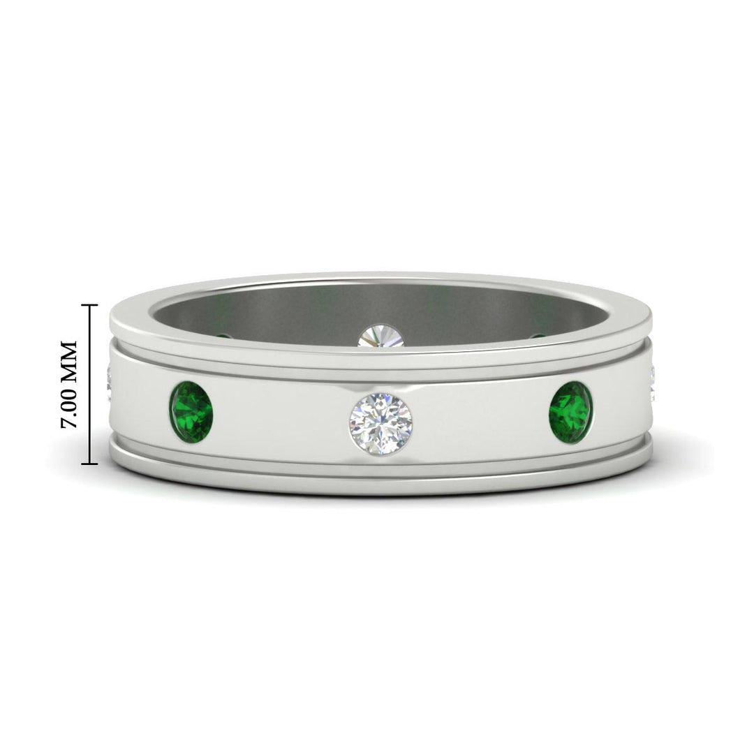 mens-bezel-set-diamond-eternity-engagement-ring-with-emerald-in-white-gold-fdm10342rogemgr-nl-wg-hw