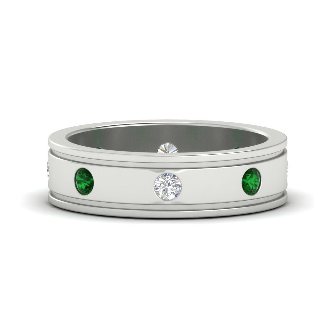 mens-bezel-set-diamond-eternity-engagement-ring-with-emerald-in-white-gold-fdm10342rogemgr-nl-wg