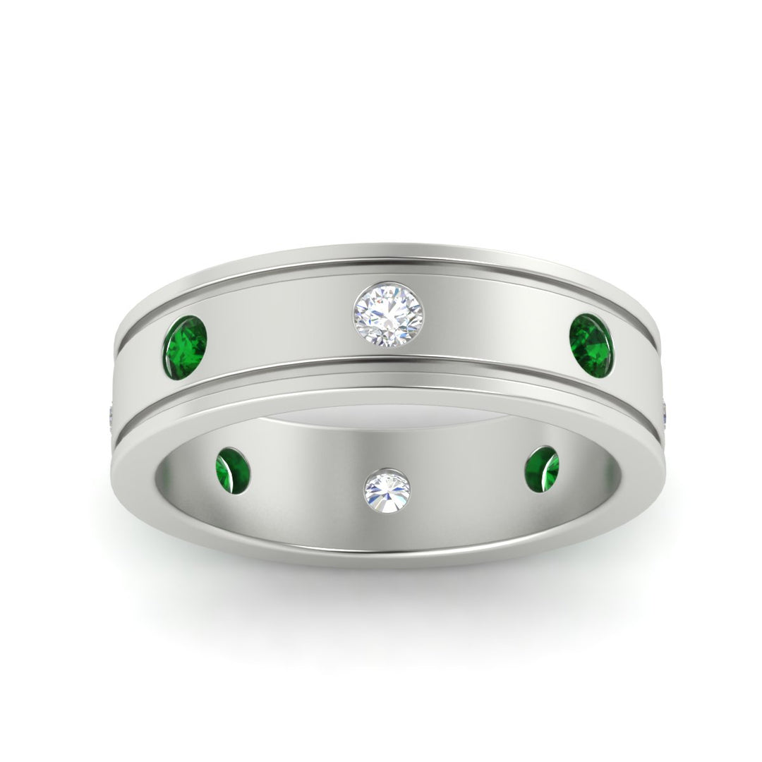 mens-bezel-set-diamond-eternity-engagement-ring-with-emerald-in-white-gold-fdm10342rogemgrangle5-nl-wg