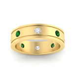 Load image into Gallery viewer, mens-bezel-set-diamond-eternity-engagement-ring-with-emerald-in-yellow-gold-fdm10342rogemgrangle5-nl-yg