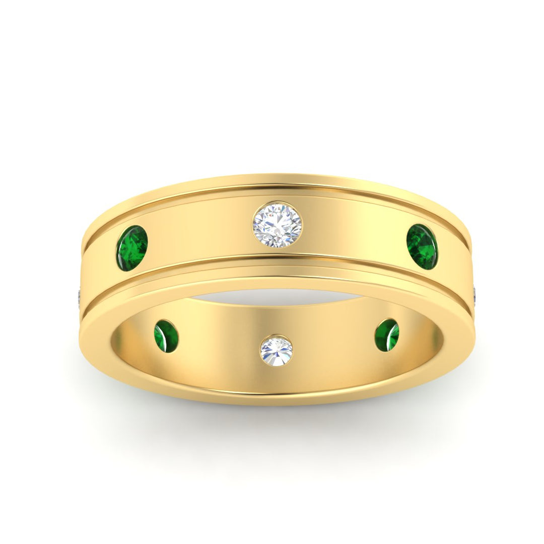 mens-bezel-set-diamond-eternity-engagement-ring-with-emerald-in-yellow-gold-fdm10342rogemgrangle5-nl-yg