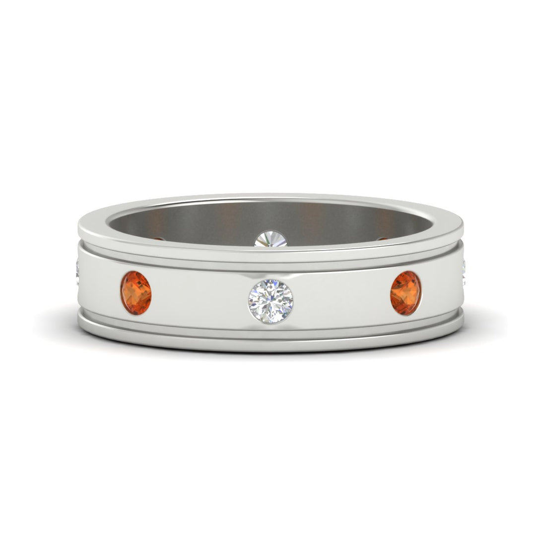mens-bezel-set-diamond-eternity-engagement-ring-with-orange-sapphire-in-white-gold-fdm10342rogsaor-nl-wg