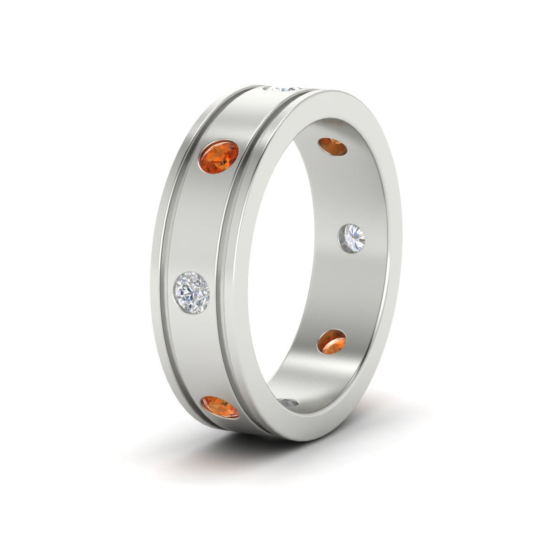 mens-bezel-set-diamond-eternity-engagement-ring-with-orange-sapphire-in-white-gold-fdm10342rogsaorangle2-nl-wg