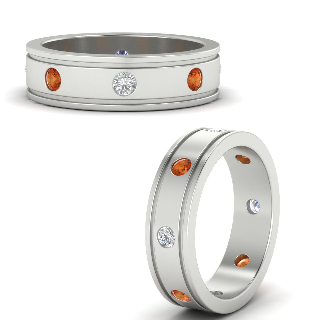 mens-bezel-set-diamond-eternity-engagement-ring-with-orange-sapphire-in-white-gold-fdm10342rogsaorangle3-nl-wg