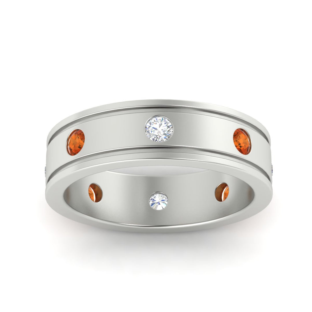 mens-bezel-set-diamond-eternity-engagement-ring-with-orange-sapphire-in-white-gold-fdm10342rogsaorangle5-nl-wg