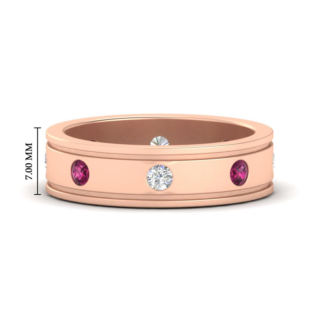 mens-bezel-set-diamond-eternity-engagement-ring-with-pink-sapphire-in-rose-gold-fdm10342rogsadrpi-nl-rg-hw
