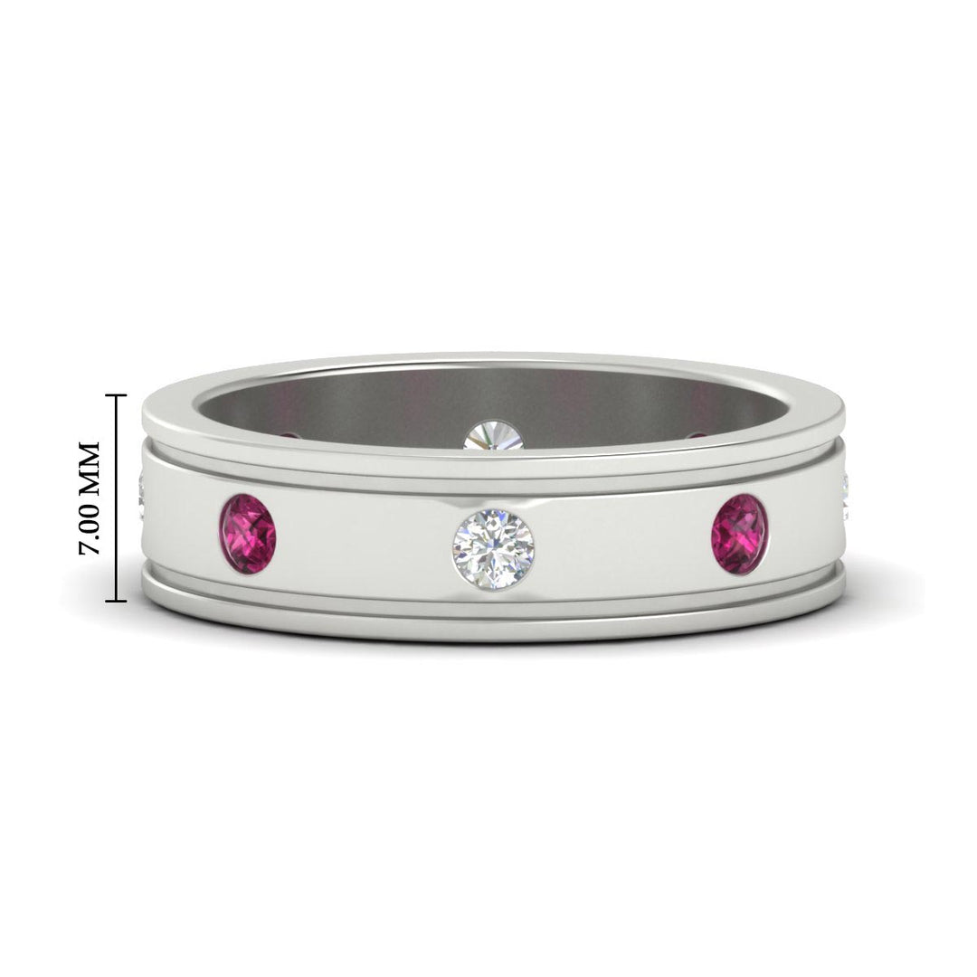 mens-bezel-set-diamond-eternity-engagement-ring-with-pink-sapphire-in-white-gold-fdm10342rogsadrpi-nl-wg-hw