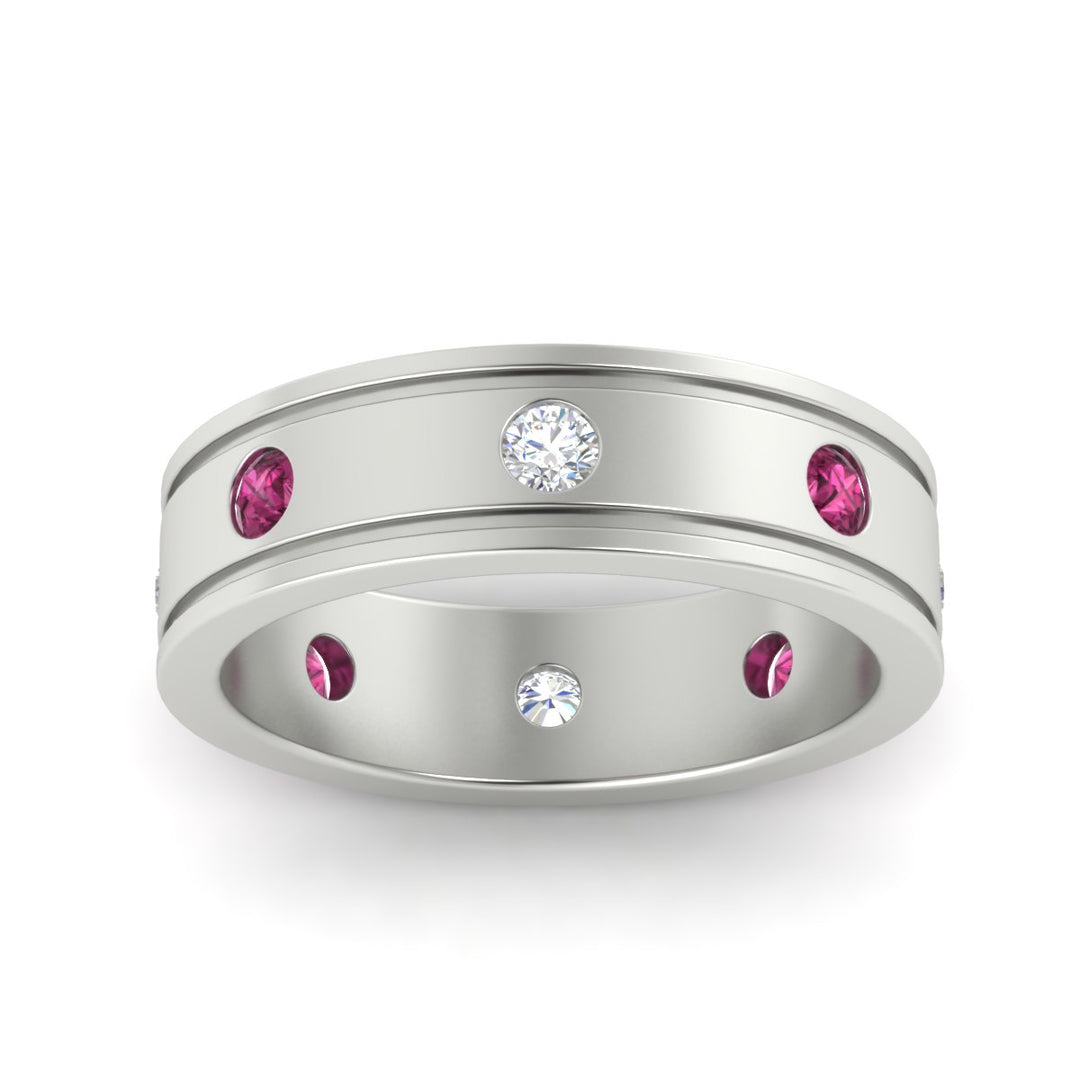 mens-bezel-set-diamond-eternity-engagement-ring-with-pink-sapphire-in-white-gold-fdm10342rogsadrpiangle5-nl-wg