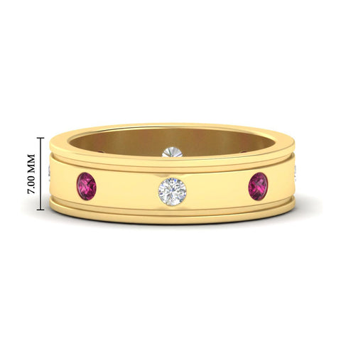 mens-bezel-set-diamond-eternity-engagement-ring-with-pink-sapphire-in-yellow-gold-fdm10342rogsadrpi-nl-yg-hw.jpg