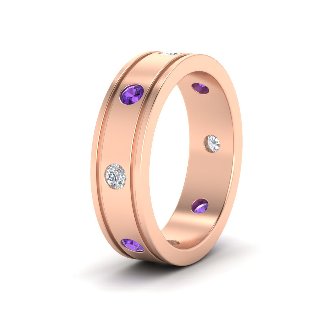 mens-bezel-set-diamond-eternity-engagement-ring-with-purple-amethyst-in-rose-gold-fdm10342rogvitoangle2-nl-rg