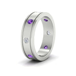 Load image into Gallery viewer, mens-bezel-set-diamond-eternity-engagement-ring-with-purple-amethyst-in-white-gold-fdm10342rogvitoangle2-nl-wg