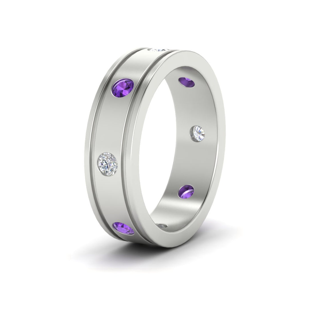mens-bezel-set-diamond-eternity-engagement-ring-with-purple-amethyst-in-white-gold-fdm10342rogvitoangle2-nl-wg