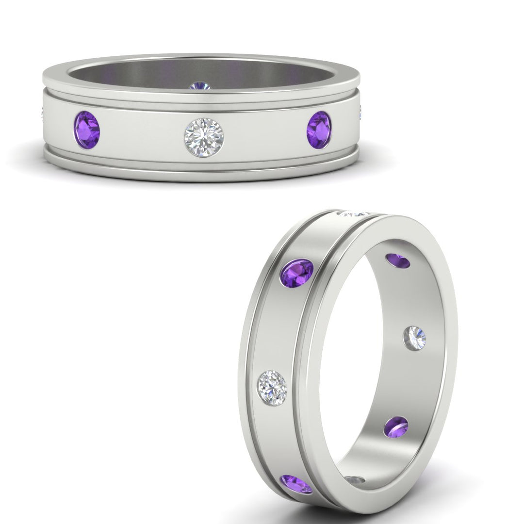 mens-bezel-set-diamond-eternity-engagement-ring-with-purple-amethyst-in-white-gold-fdm10342rogvitoangle3-nl-wg