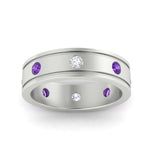 Load image into Gallery viewer, mens-bezel-set-diamond-eternity-engagement-ring-with-purple-amethyst-in-white-gold-fdm10342rogvitoangle5-nl-wg