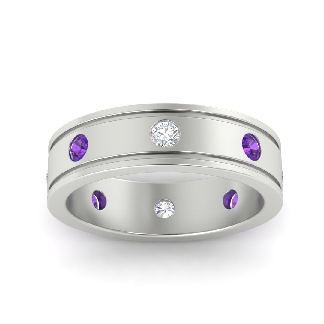 mens-bezel-set-diamond-eternity-engagement-ring-with-purple-amethyst-in-white-gold-fdm10342rogvitoangle5-nl-wg