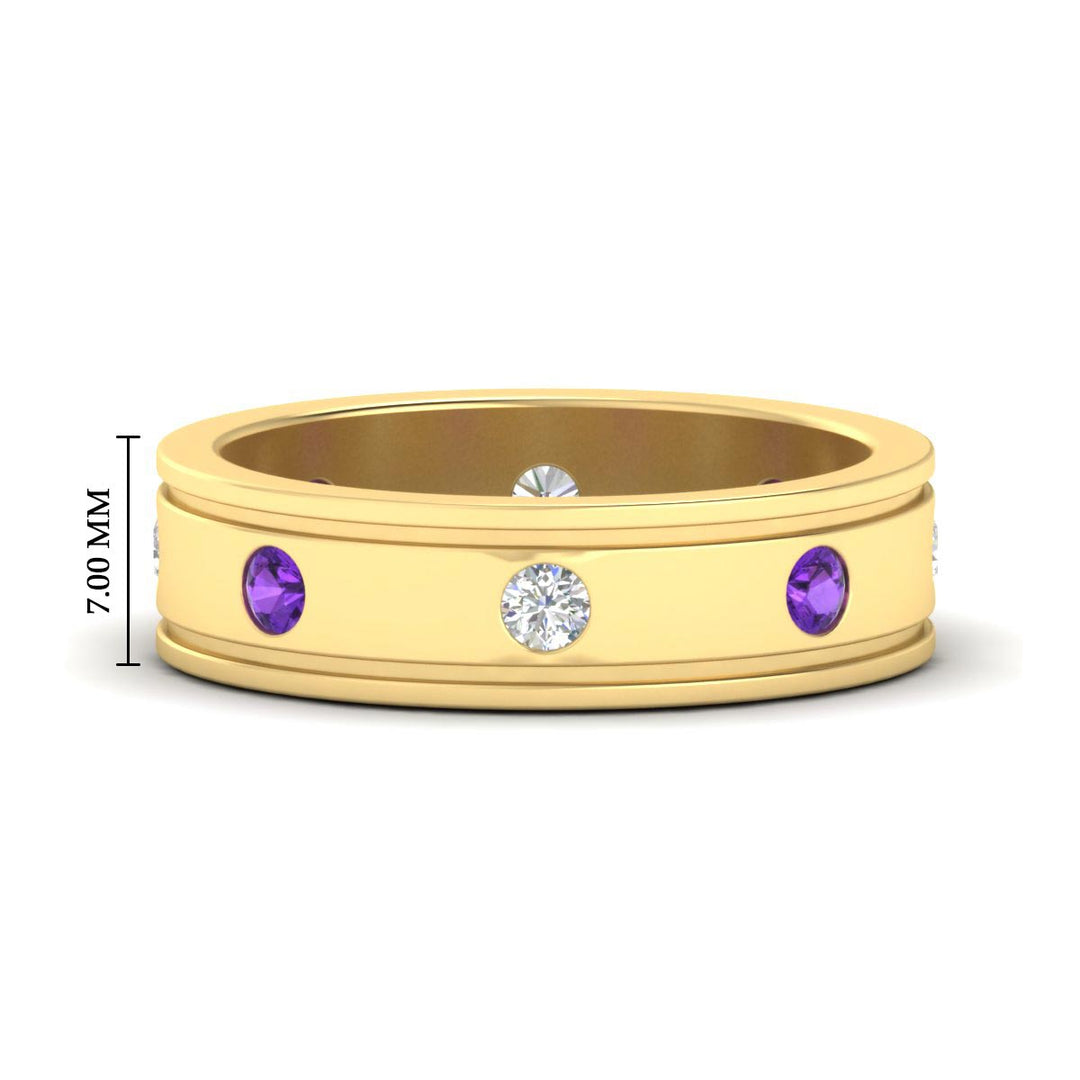 mens-bezel-set-diamond-eternity-engagement-ring-with-purple-amethyst-in-yellow-gold-fdm10342rogvito-nl-yg-hw