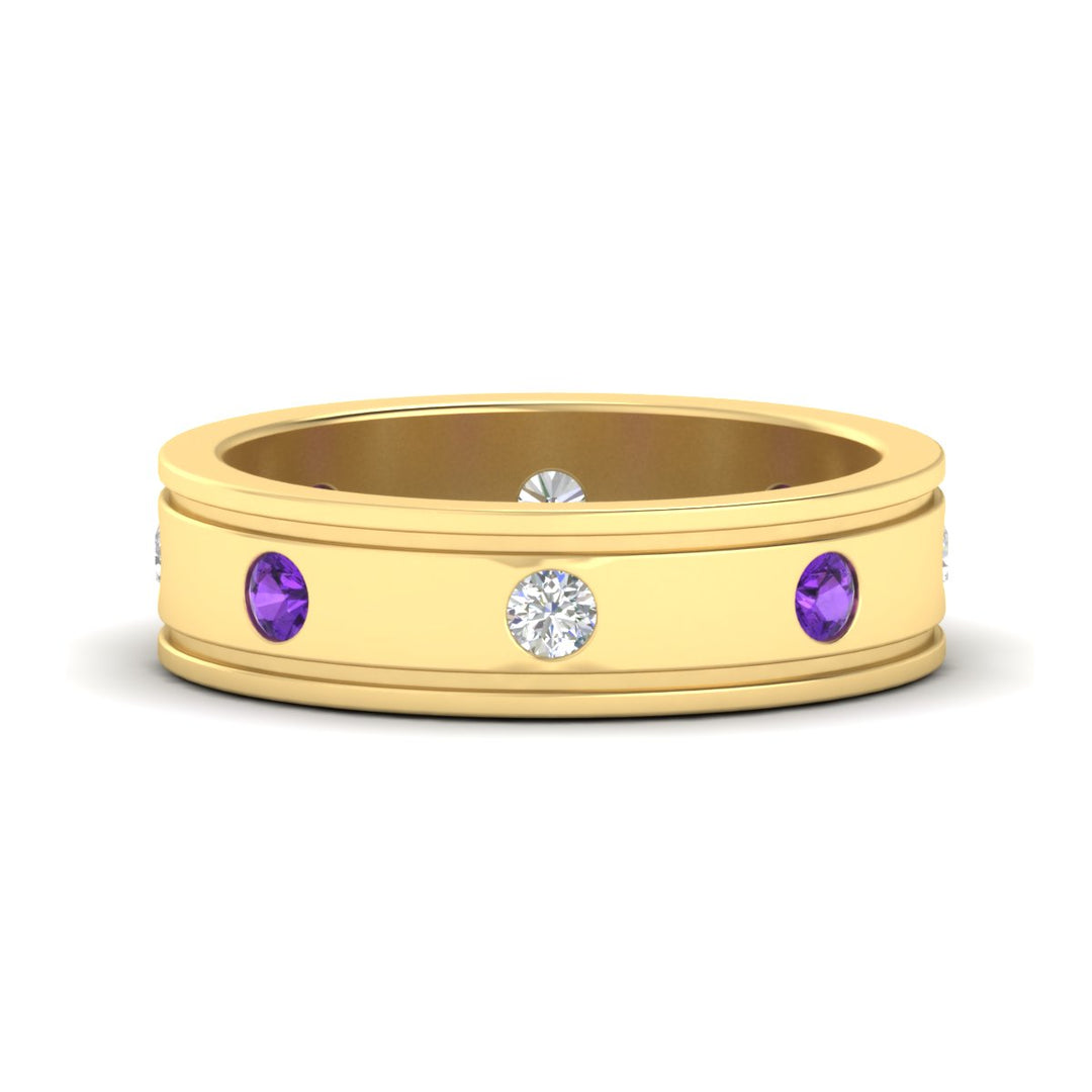 mens-bezel-set-diamond-eternity-engagement-ring-with-purple-amethyst-in-yellow-gold-fdm10342rogvito-nl-yg