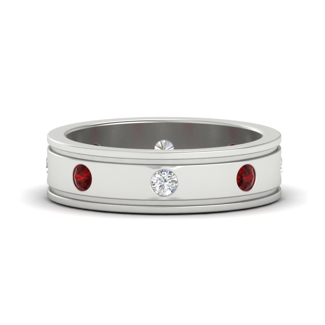 mens-bezel-set-diamond-eternity-engagement-ring-with-ruby-in-white-gold-fdm10342rogrudr-nl-wg