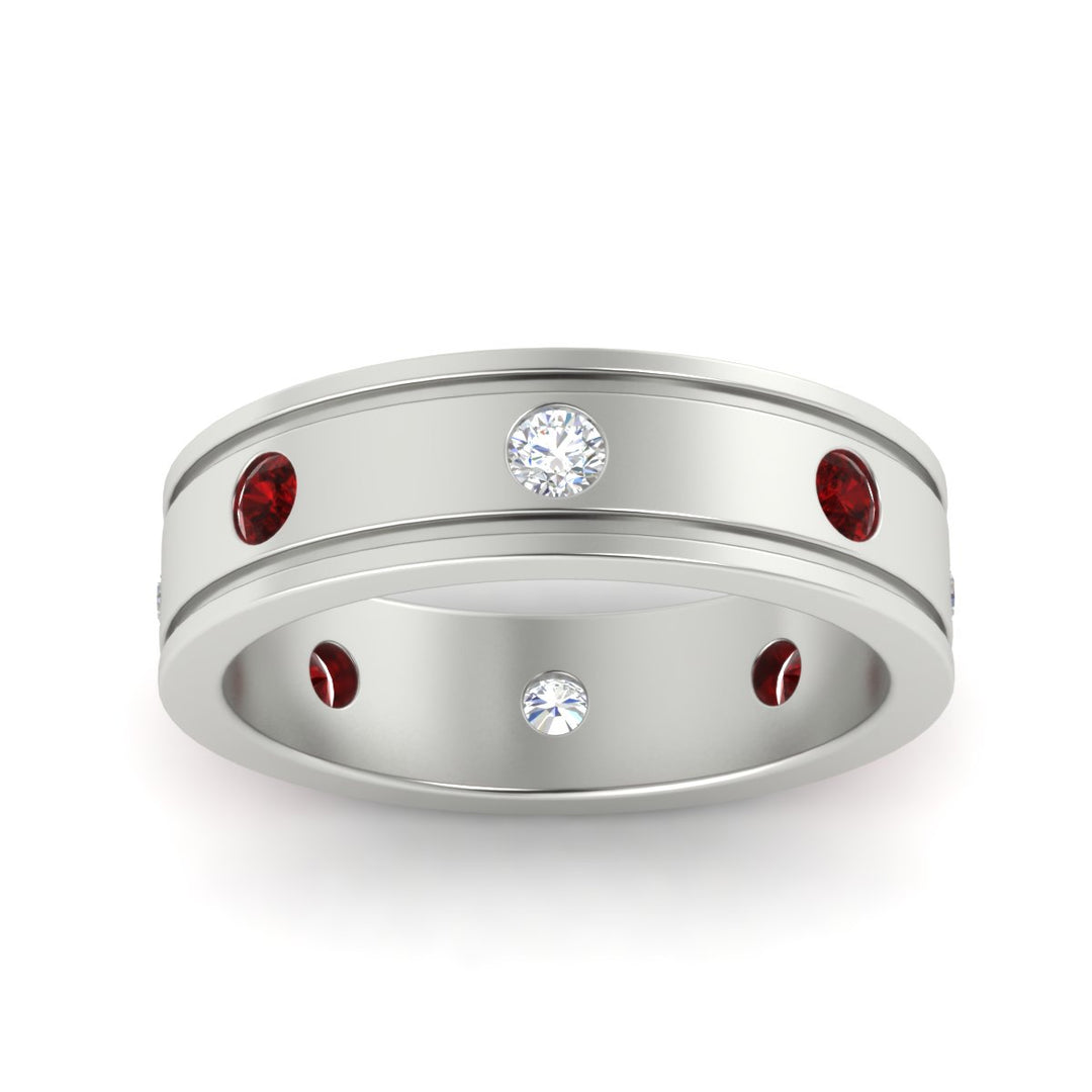 mens-bezel-set-diamond-eternity-engagement-ring-with-ruby-in-white-gold-fdm10342rogrudrangle5-nl-wg