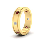 Load image into Gallery viewer, mens-bezel-set-diamond-eternity-engagement-ring-with-ruby-in-yellow-gold-fdm10342rogrudrangle2-nl-yg