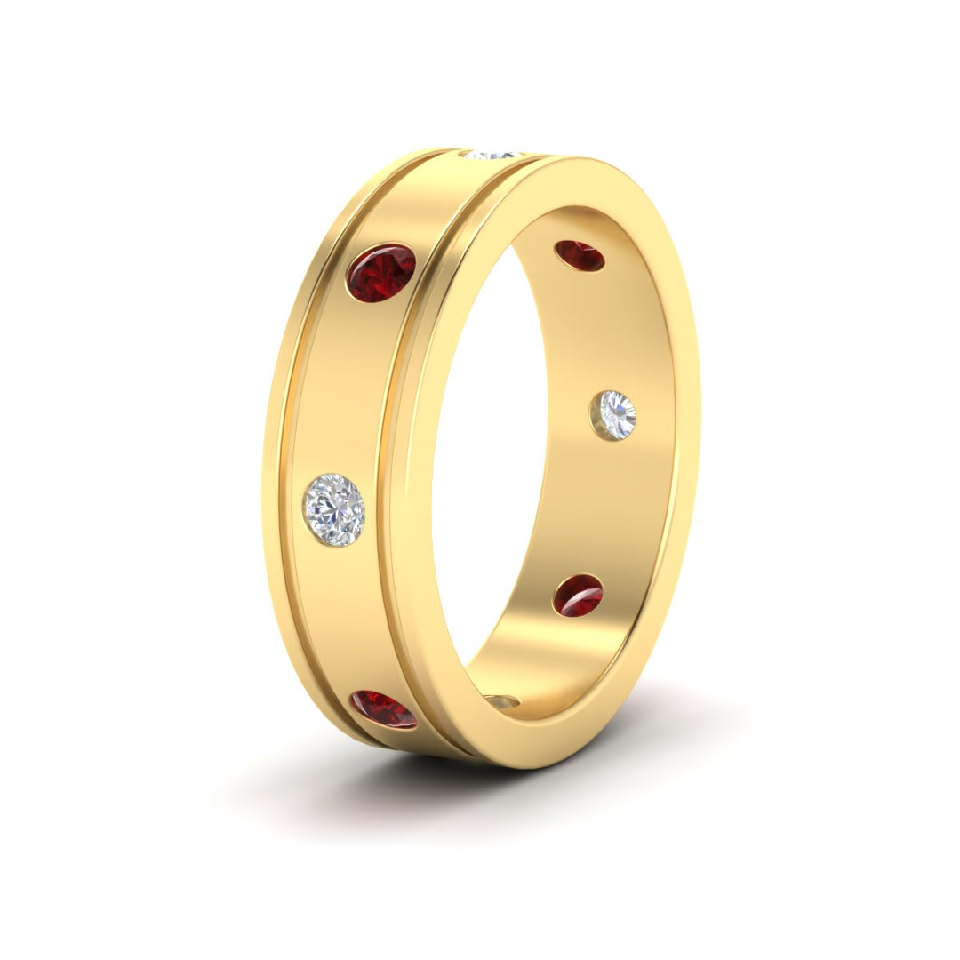mens-bezel-set-diamond-eternity-engagement-ring-with-ruby-in-yellow-gold-fdm10342rogrudrangle2-nl-yg