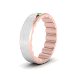 Load image into Gallery viewer, mens-brush-finish-2-tone-emerald-wedding-band-in-rose-gold-FD10395BGEMGRANGLE2-NL-RG
