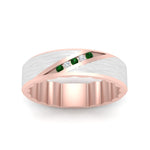 Load image into Gallery viewer, mens-brush-finish-2-tone-emerald-wedding-band-in-rose-gold-FD10395BGEMGRANGLE5-NL-RG
