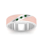 Load image into Gallery viewer, mens-brush-finish-2-tone-emerald-wedding-band-in-white-gold-FD10395BGEMGRANGLE5-NL-WG
