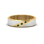 Load image into Gallery viewer, mens-brush-finish-2-tone-emerald-wedding-band-in-yellow-gold-FD10395BGEMGR-NL-YG
