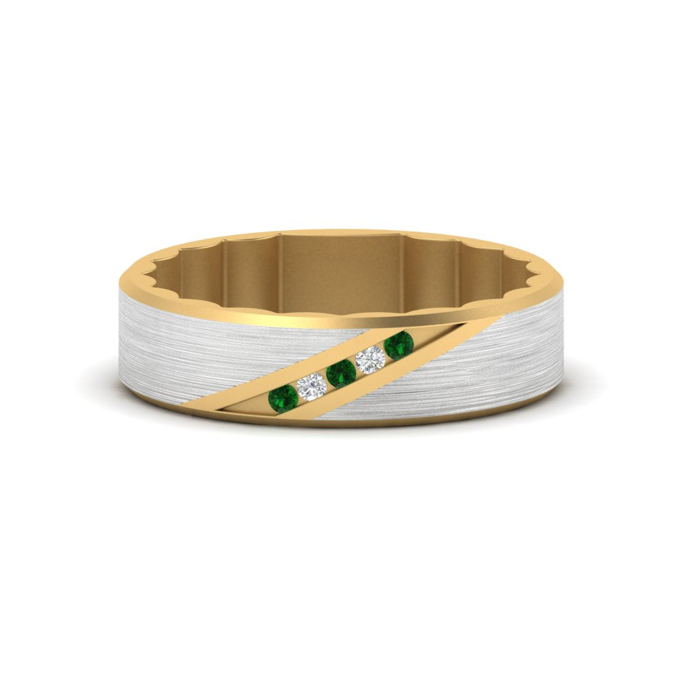mens-brush-finish-2-tone-emerald-wedding-band-in-yellow-gold-FD10395BGEMGR-NL-YG