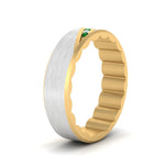 Load image into Gallery viewer, mens-brush-finish-2-tone-emerald-wedding-band-in-yellow-gold-FD10395BGEMGRANGLE2-NL-YG

