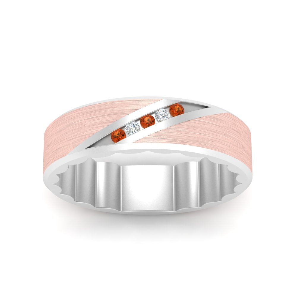 mens-brush-finish-2-tone-orange-sapphire-wedding-band-in-white-gold-FD10395BGSAORANGLE5-NL-WG