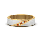 Load image into Gallery viewer, mens-brush-finish-2-tone-orange-sapphire-wedding-band-in-yellow-gold-FD10395BGSAOR-NL-YG
