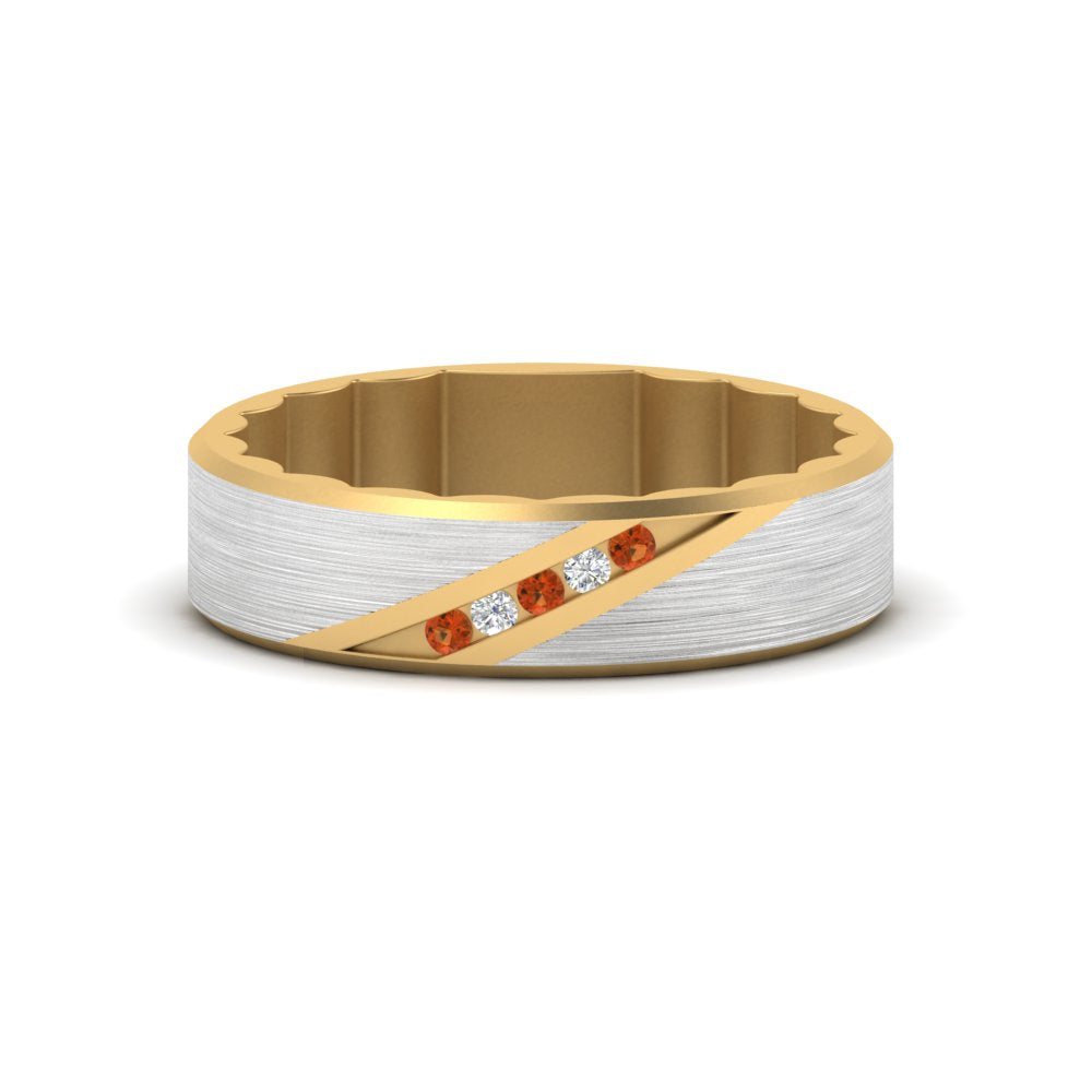 mens-brush-finish-2-tone-orange-sapphire-wedding-band-in-yellow-gold-FD10395BGSAOR-NL-YG