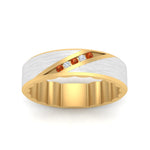 Load image into Gallery viewer, mens-brush-finish-2-tone-orange-sapphire-wedding-band-in-yellow-gold-FD10395BGSAORANGLE5-NL-YG
