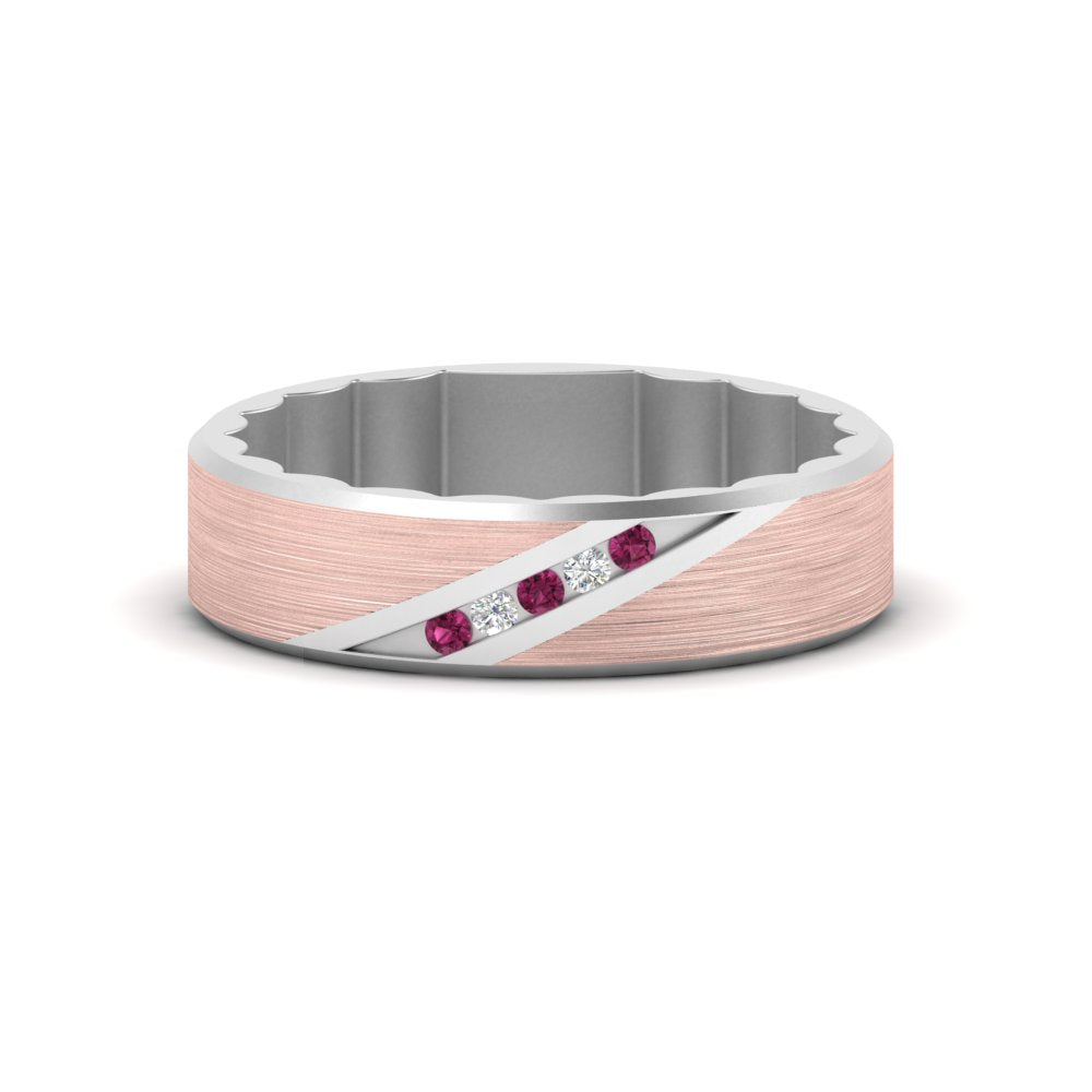 mens-brush-finish-2-tone-pink-sapphire-wedding-band-in-white-gold-FD10395BGSADRPI-NL-WG