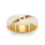 Load image into Gallery viewer, mens-brush-finish-2-tone-pink-sapphire-wedding-band-in-yellow-gold-FD10395BGSADRPIANGLE5-NL-YG
