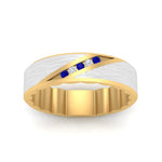 Load image into Gallery viewer, mens-brush-finish-2-tone-sapphire-wedding-band-in-yellow-gold-FD10395BGSABLANGLE5-NL-YG
