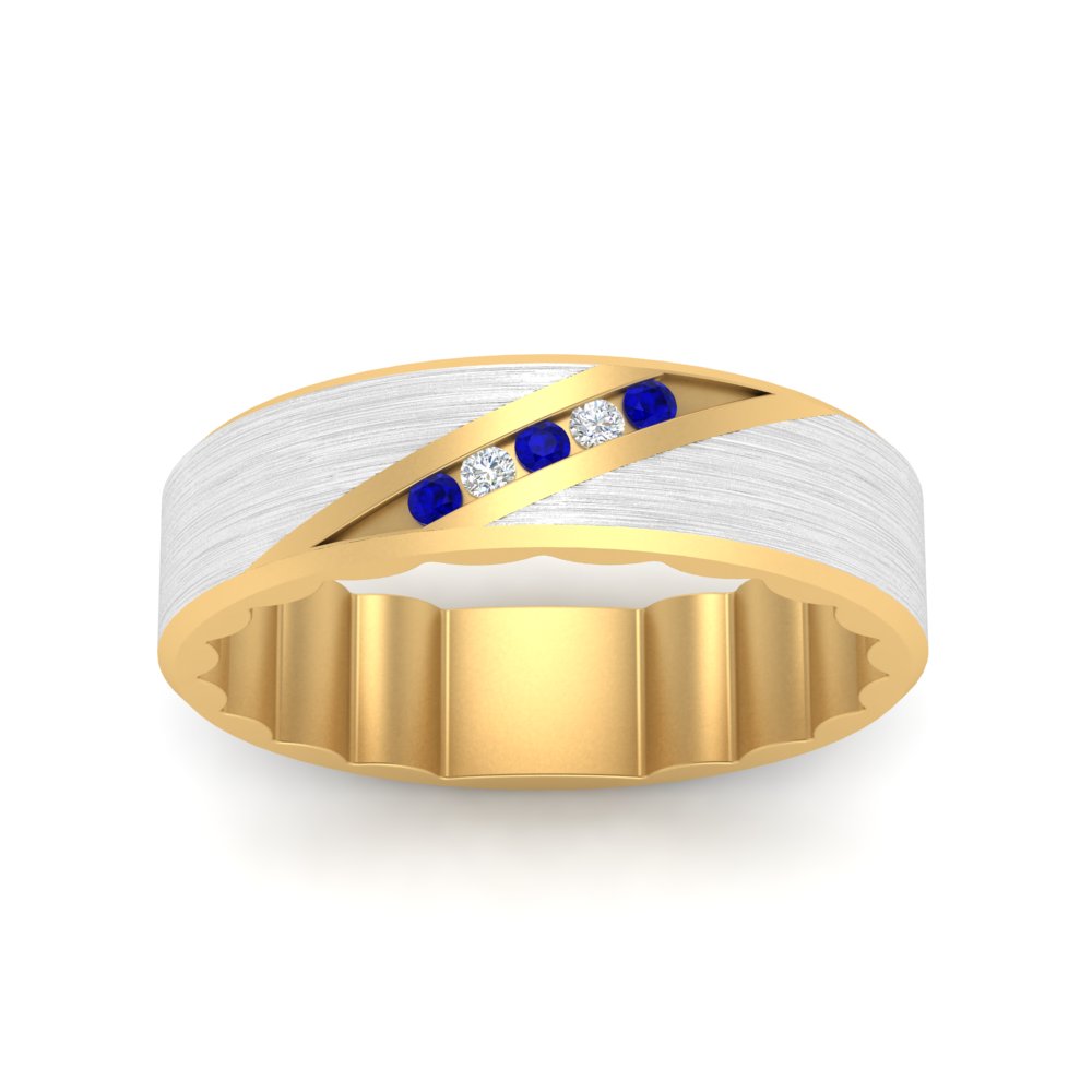 mens-brush-finish-2-tone-sapphire-wedding-band-in-yellow-gold-FD10395BGSABLANGLE5-NL-YG