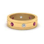 Load image into Gallery viewer, mens-diamond-eternity-ring-band-with-pink-sapphire-in-yellow-gold-fdm124237rogsadrpi-nl-yg

