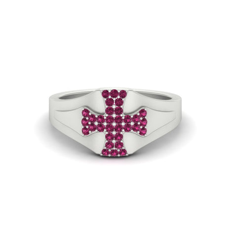 Mens Cross Gemstone Engagement Ring