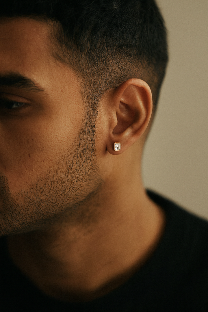 Mens Stud Emerald Diamond Bezel Earring