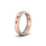 Load image into Gallery viewer, mens-two-tone-bezel-pink-sapphire-wedding-band-in-rose-gold-FDM11141GSADRPIANGLE2-NL-RG
