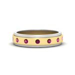 Load image into Gallery viewer, mens-two-tone-bezel-pink-sapphire-wedding-band-in-yellow-gold-FDM11141GSADRPI-NL-YG
