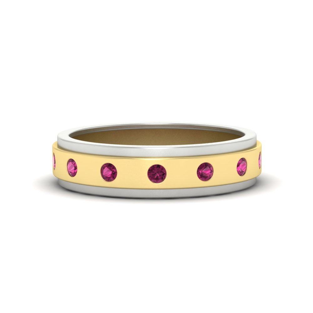 mens-two-tone-bezel-pink-sapphire-wedding-band-in-yellow-gold-FDM11141GSADRPI-NL-YG