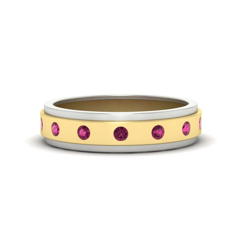 mens-two-tone-bezel-pink-sapphire-wedding-band-in-yellow-gold-FDM11141GSADRPI-NL-YG